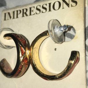 Gold & Orange C Hoop Earrings.